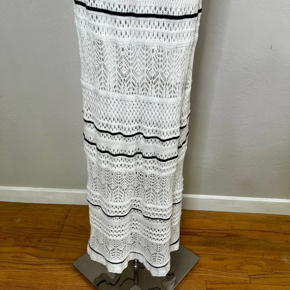Abercrombie & Fitch Maxi Dress White Crochet Knit Black Trim NWT Small Tall
